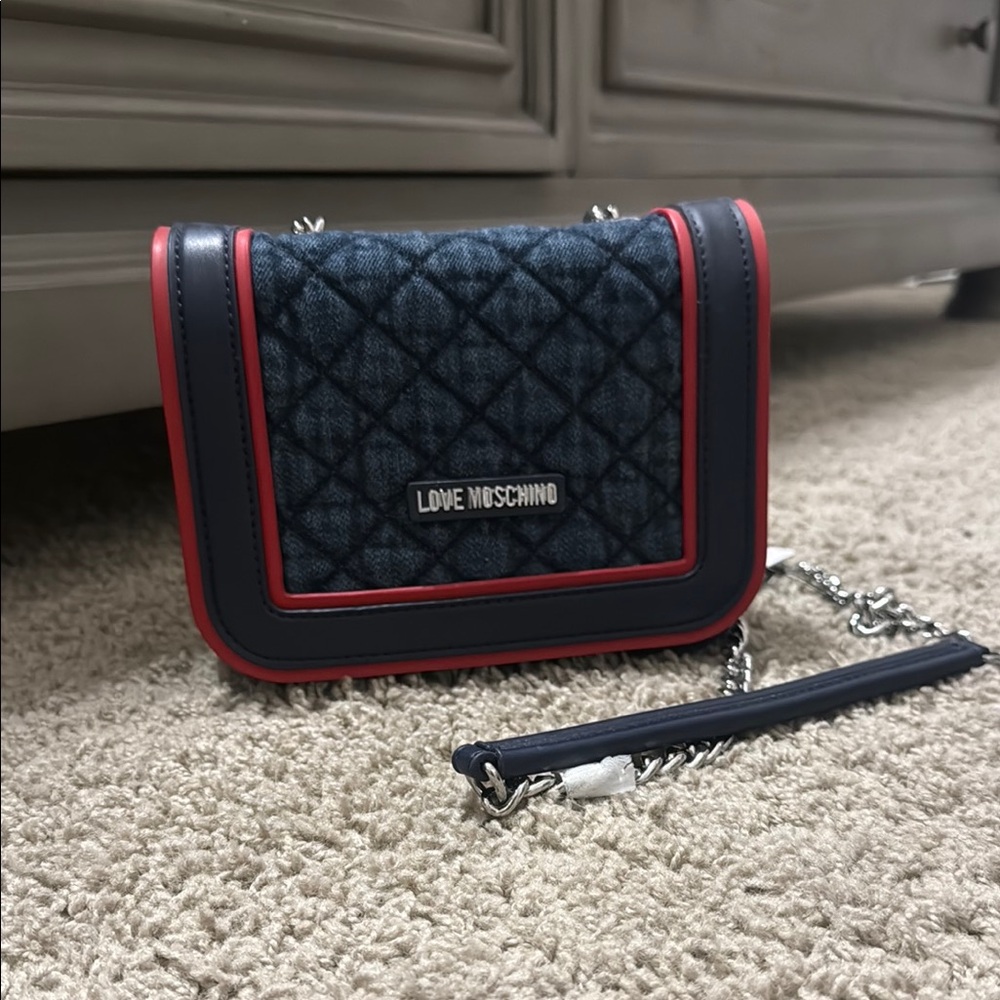Love Moschino Quilted Crossbody Bag in Navy and Red